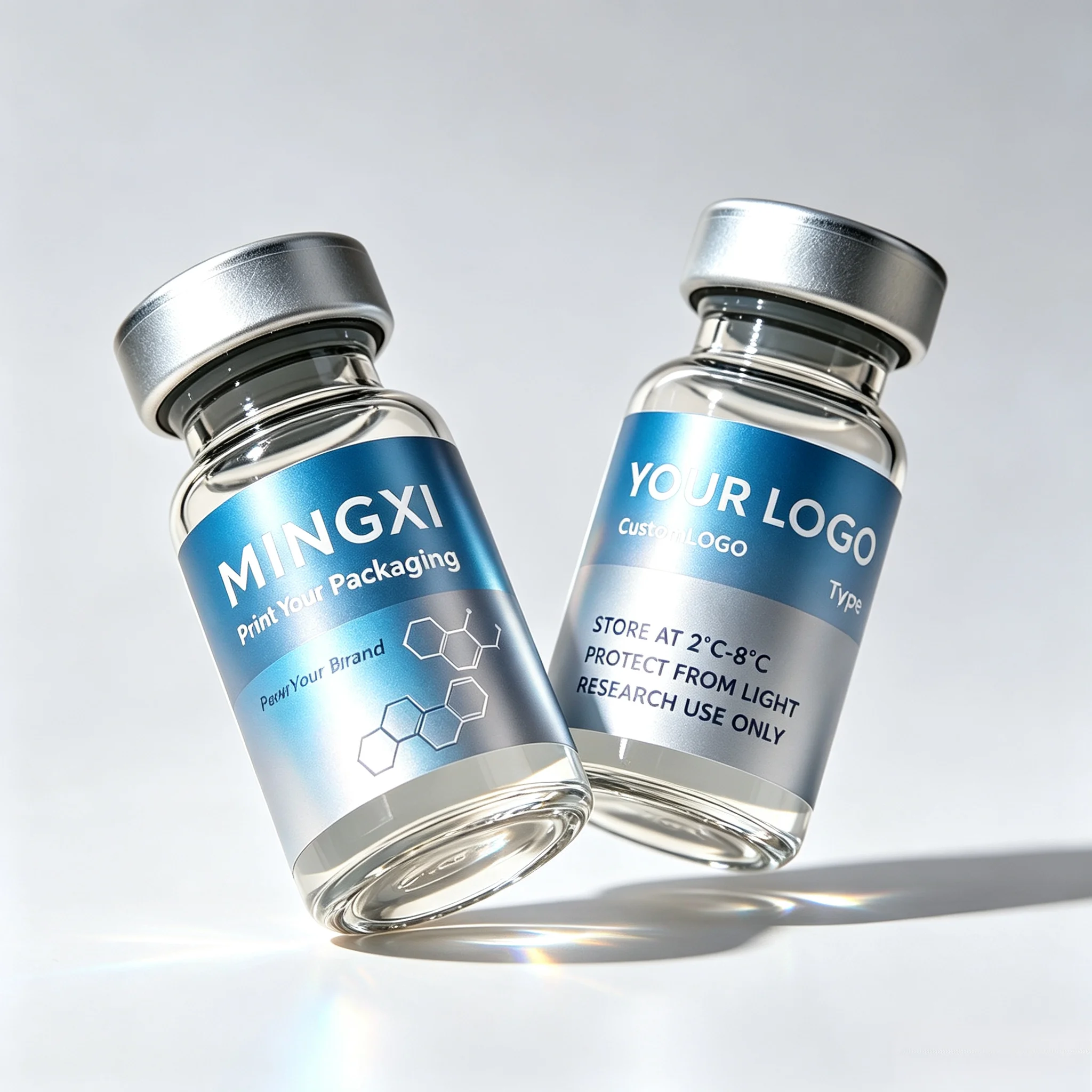 Private Label Custom Vinyl Stickers HD Waterproof Decals for 3ml 10ml Peptide Glass Bottle Containers