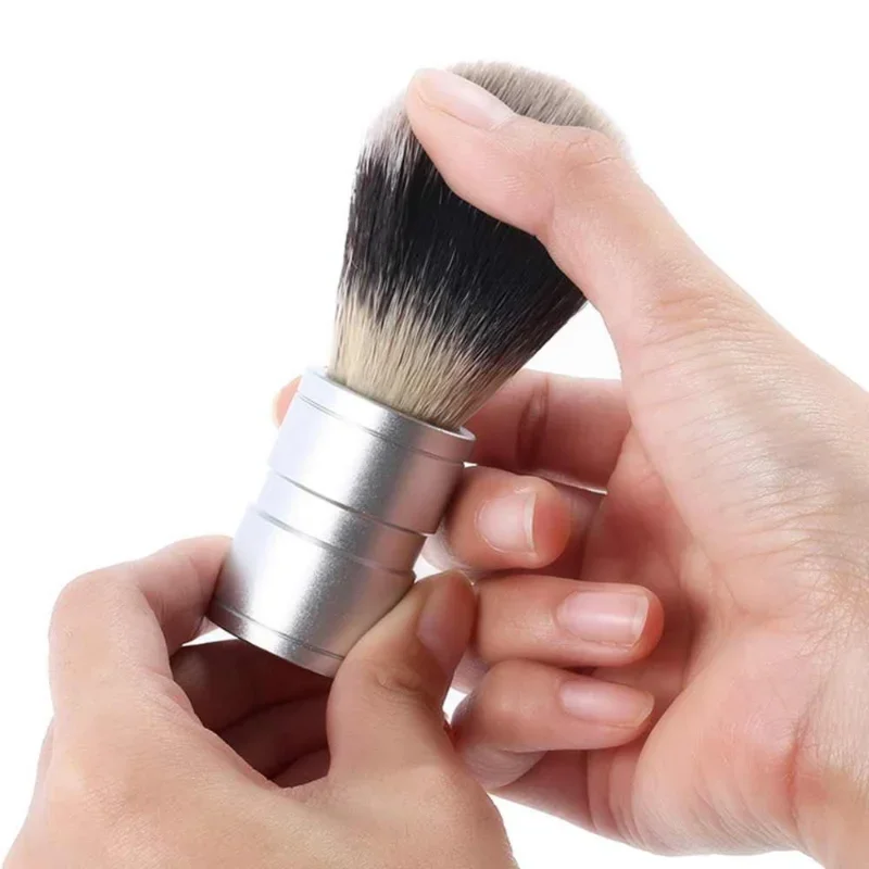 1Pc Men's Hair Shaving Brush Stainless Metal Handle Soft Synthetic Nylon Hair Barber Brush Comfortable Shave Tool