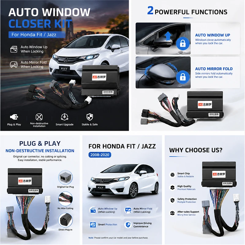 Auto Power Window Closer Module for Honda Fit Jazz XR-V Locking Window Up & Mirror Fold Automatic Roll Up Car Accessories Kit
