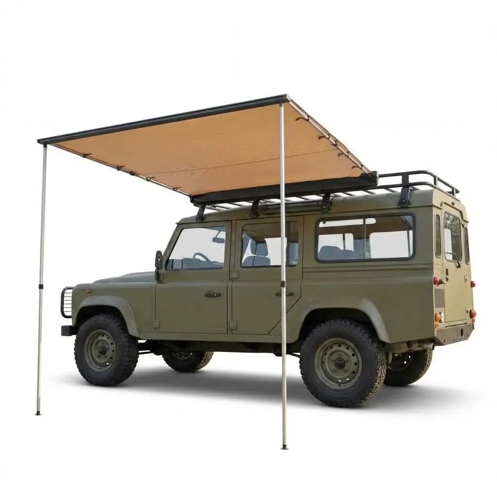 SUV Truck Van Roof Rack Awning - Retractable Side Sun Shade, UV50+ 600D Oxford Waterproof Canopy, Adjustable Aluminum Poles, Outdoor Camping Shelter with Storage Bag