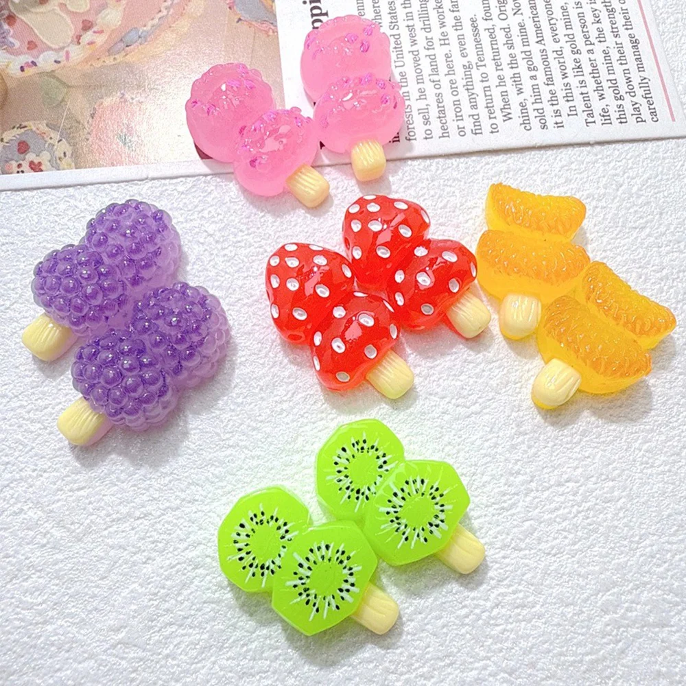 10PCS Shiny Orange Fruit Skewers Miniature Flat Back Resin Cabochons For Hairpin Scrapbooking DIY Home Decor Craft Accessories