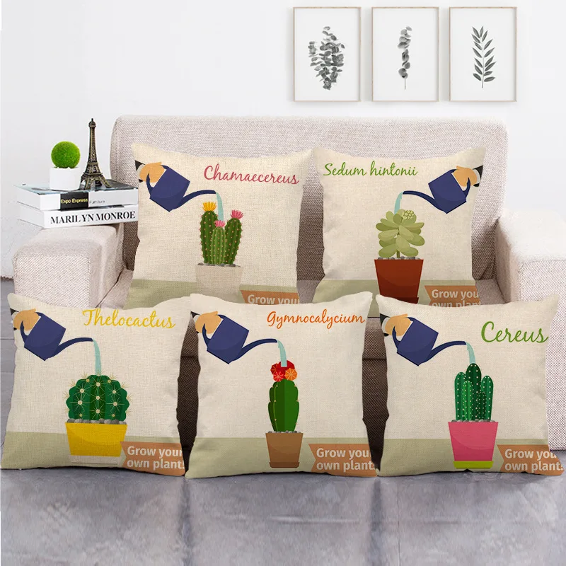 

Green Cactus Pillow Case Water Plant Pillowcase Decorative for Pillow Sofa Bed Living Room Bedroom Home Decoration Modern 45x45