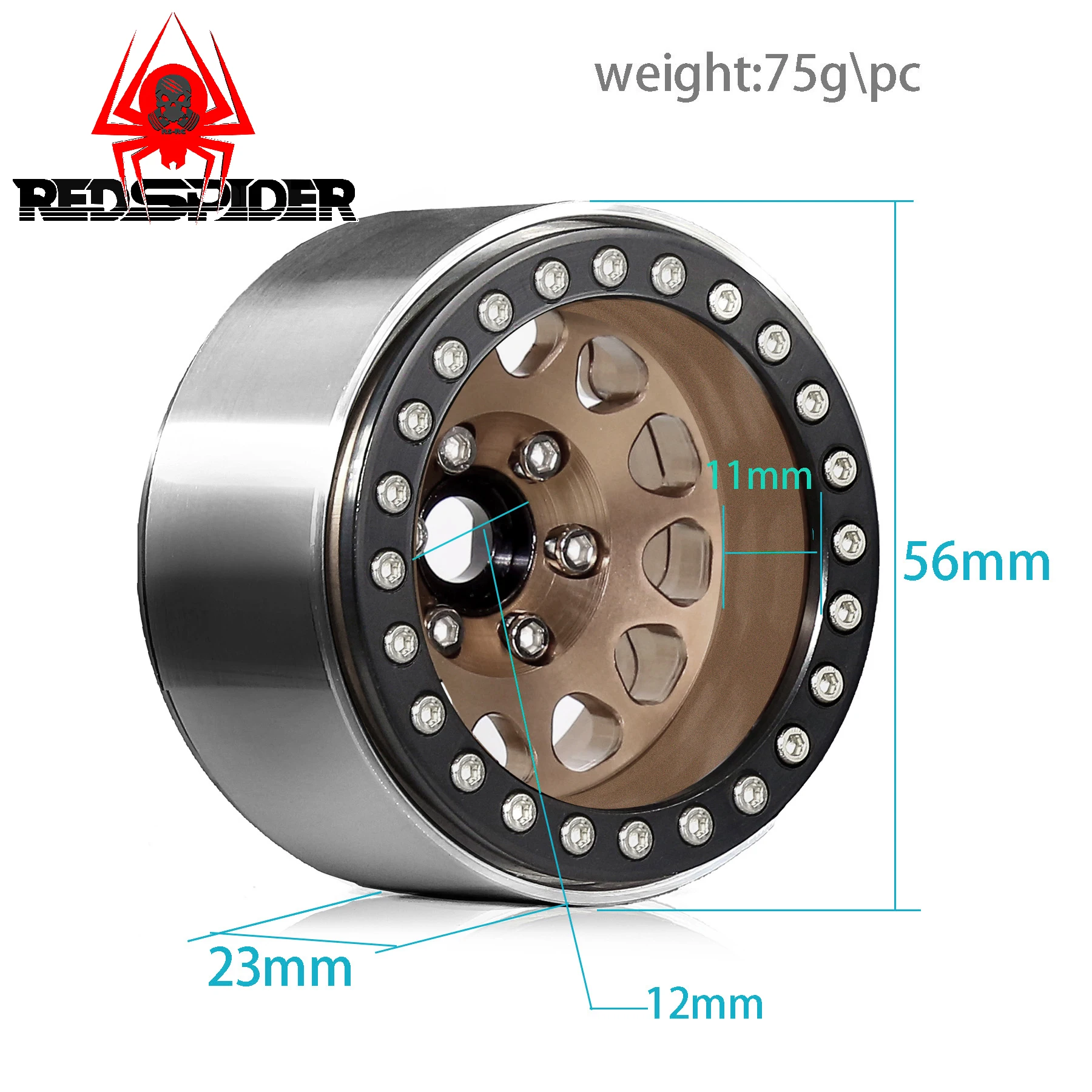 4 Uds. Llanta de rueda de aluminio de 1,9 "Beadlock Deep Dish con desplazamiento negativo de 11mm para coche trepador de control remoto TRX4 Axial SCX10 1/10