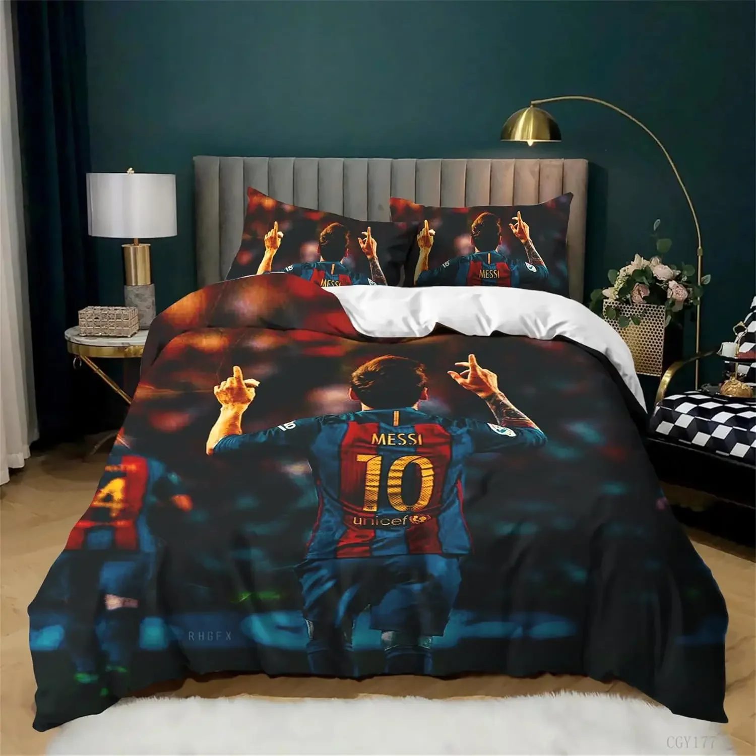 3pc Duvet Cover Lionel Messi Boys Bedding Set 3 Piece Ultra Soft Duvet Cover with Pillowcase Comforter Set Children Gift