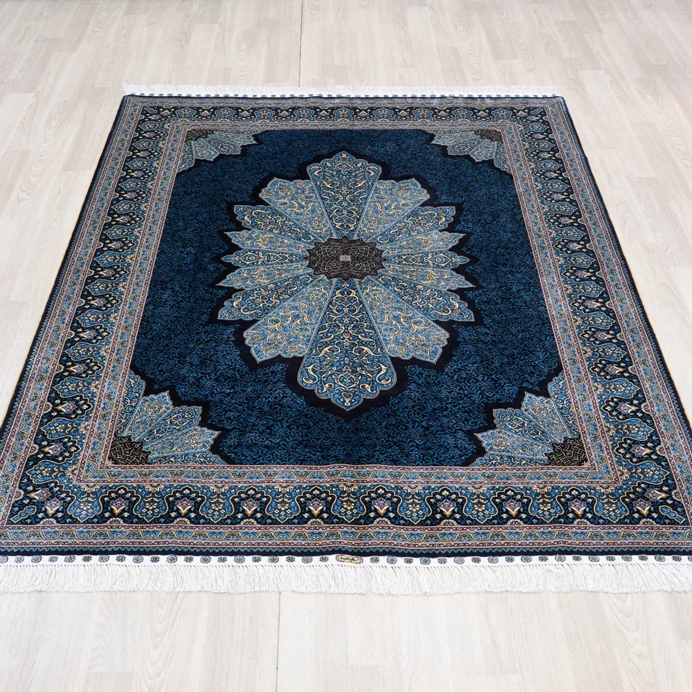 152x213cm Antique Handmade Turkey Carpet Hand Knotted Blue Medallion Persian Rug (TJ763A)