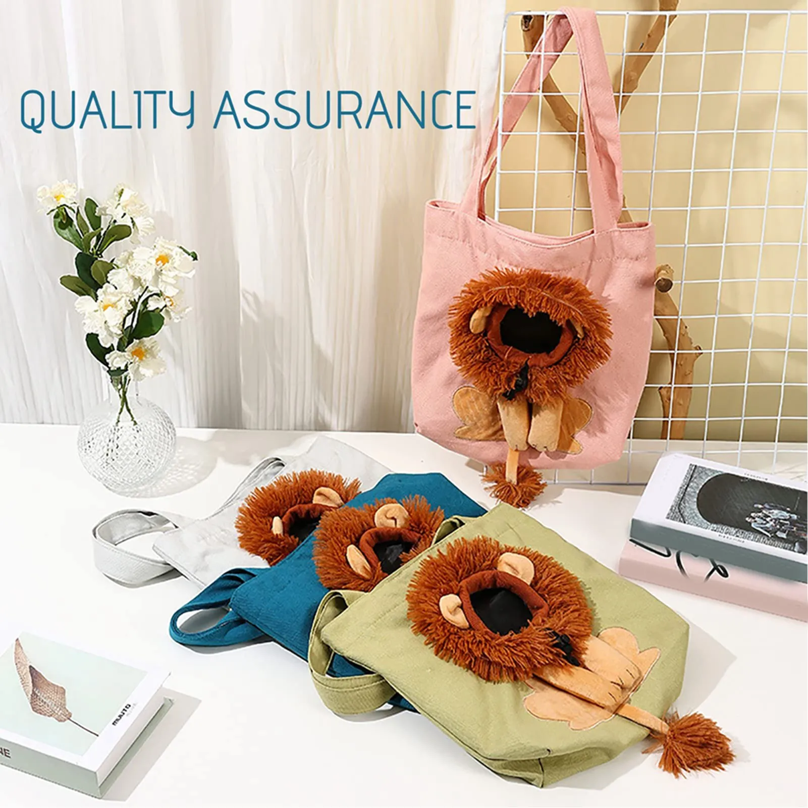 

Pet Canvas Bag Cute Lion Shaped Large Capacity Portable Pet Shoulder Carrying Bag For Outdoor