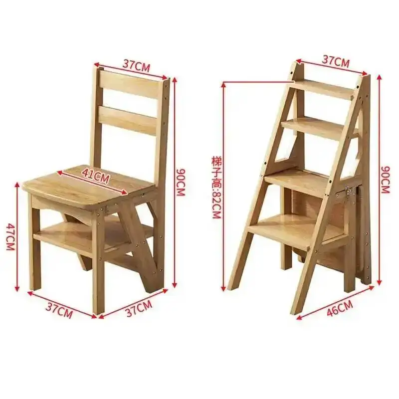 Wood Folding Home Ladders Step Solid High Stool Kitchen Ladder Multi-functional Stool Thickened Indoor Dual-purpose Ladder H
