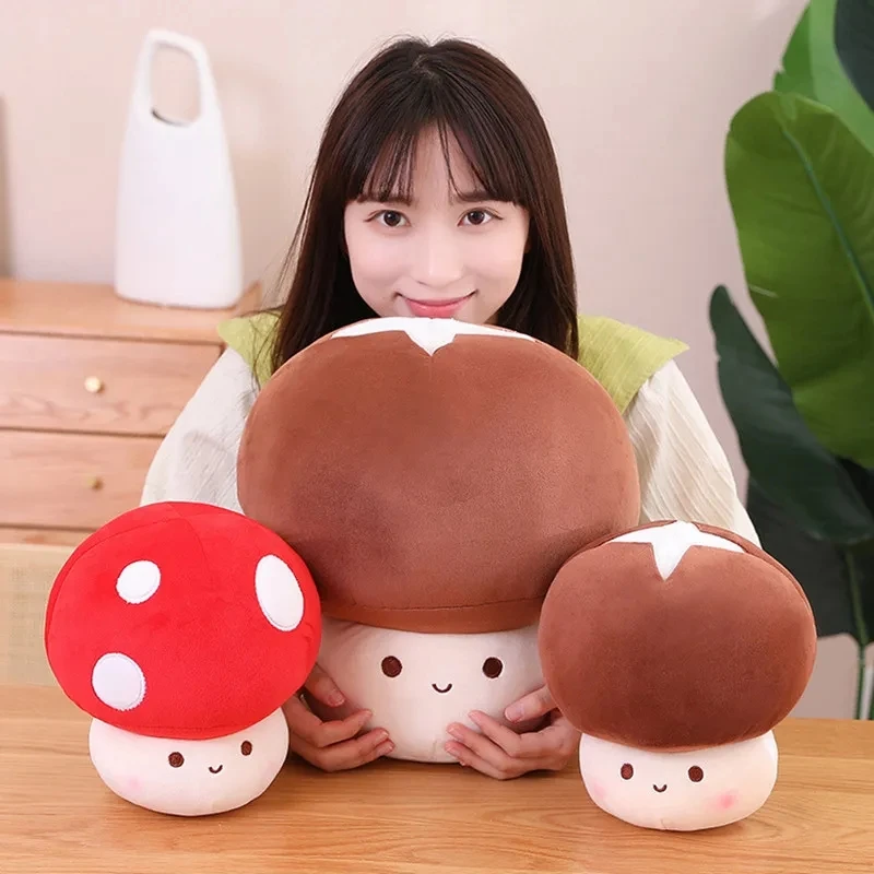 23cm Cute Simulated Mushroom Plush Toy Stuffed Soft Lifelike Plant Kawaii Shiitake Mushroom Doll Toys for Kids Girls Gift Deco