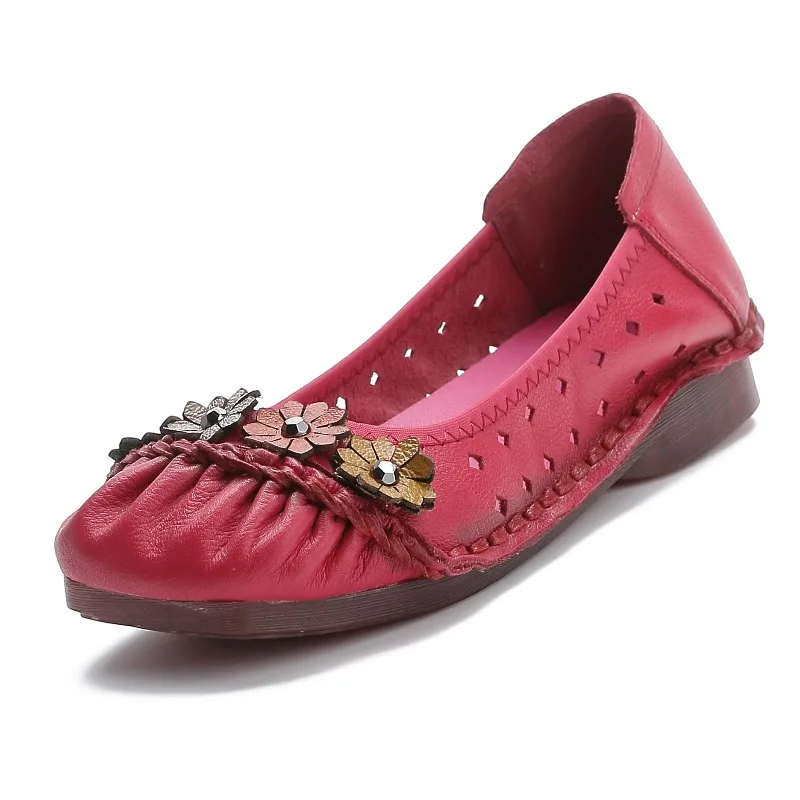 XIHAHA Genuine Leather Classic Flowers Ladies' Fashionable Shoe Flats Famous Banquet Wedding Shoes Flat Soft Trendy Shoes view 4