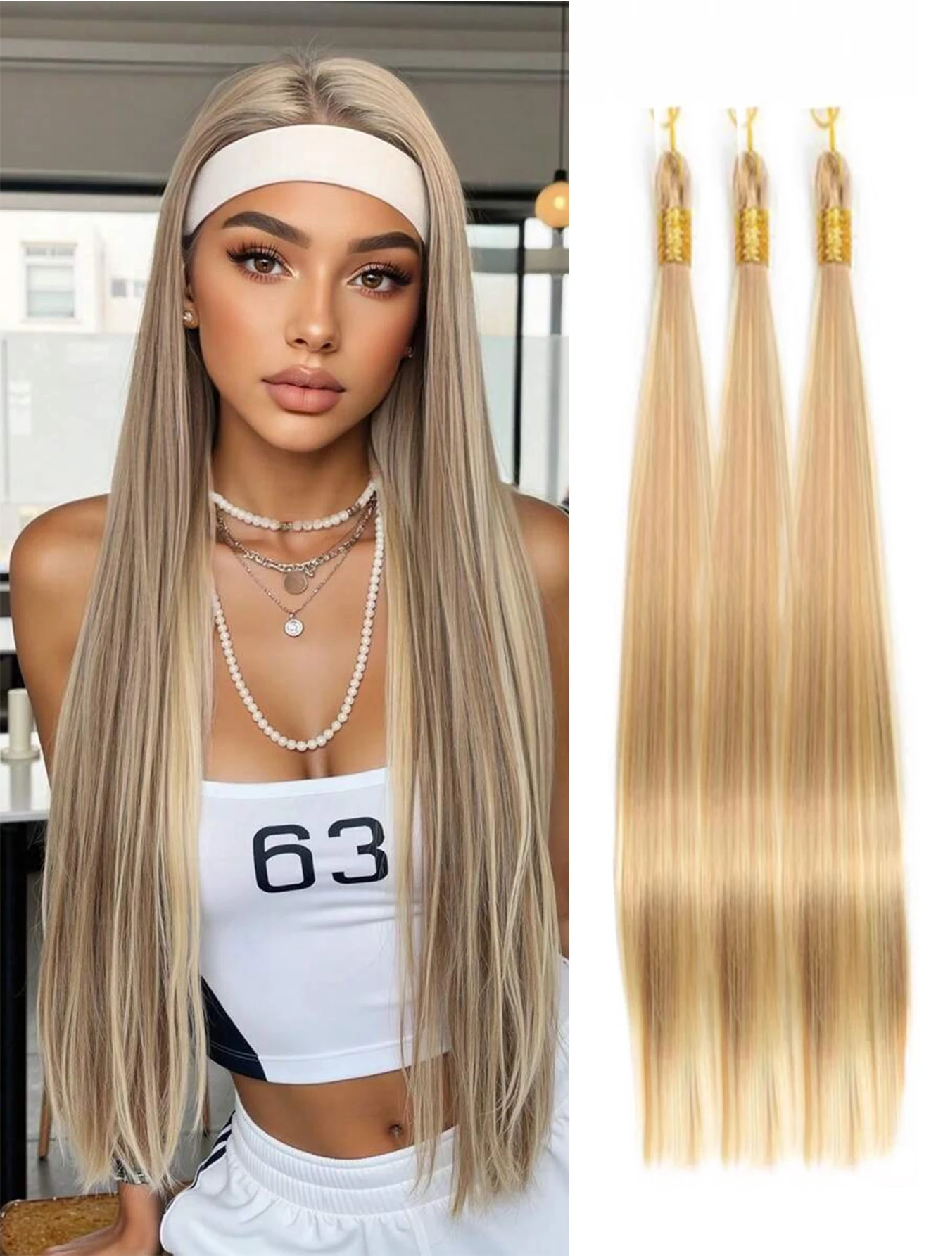 Bone Straight Hair Extensions Extra Long 28 Inch Synthetic Pre-Stretched Braiding Hair Crochet Braids Bundles Women's Daily