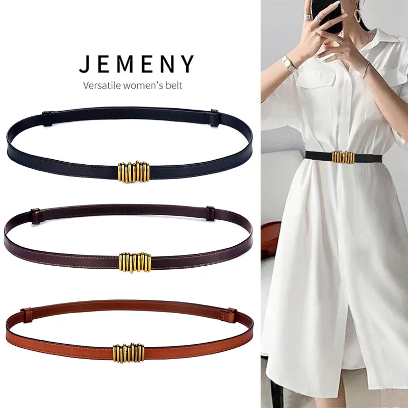 

Retro Leather Belt Genuine Leather Lady's Thin Waist Belt Summer Decorative Suit with Dress Cinched Waist and Waist Chain Belts