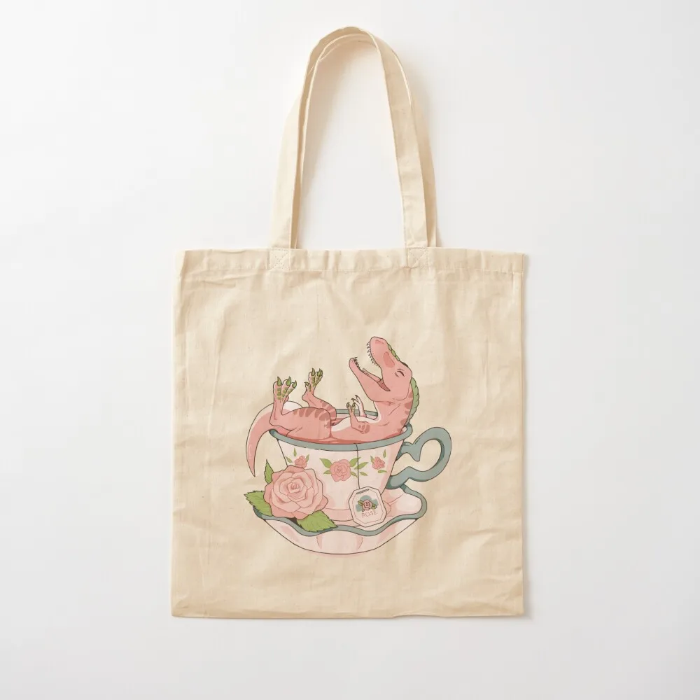 

Teacup Dinos: Rose Tea Rex Tote Bag reusable shopping bag shopping bags foldable Canvas Tote Bag