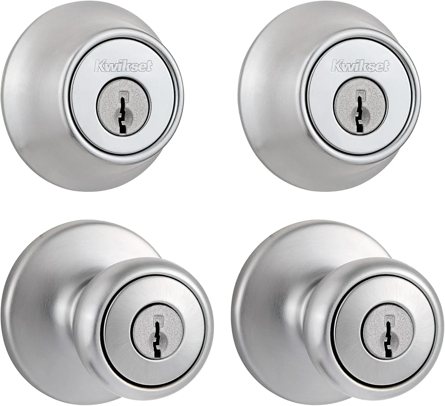 

Satin Chrome Entry Knob and Deadbolt Set with Adjustable Latch for Exterior Doors