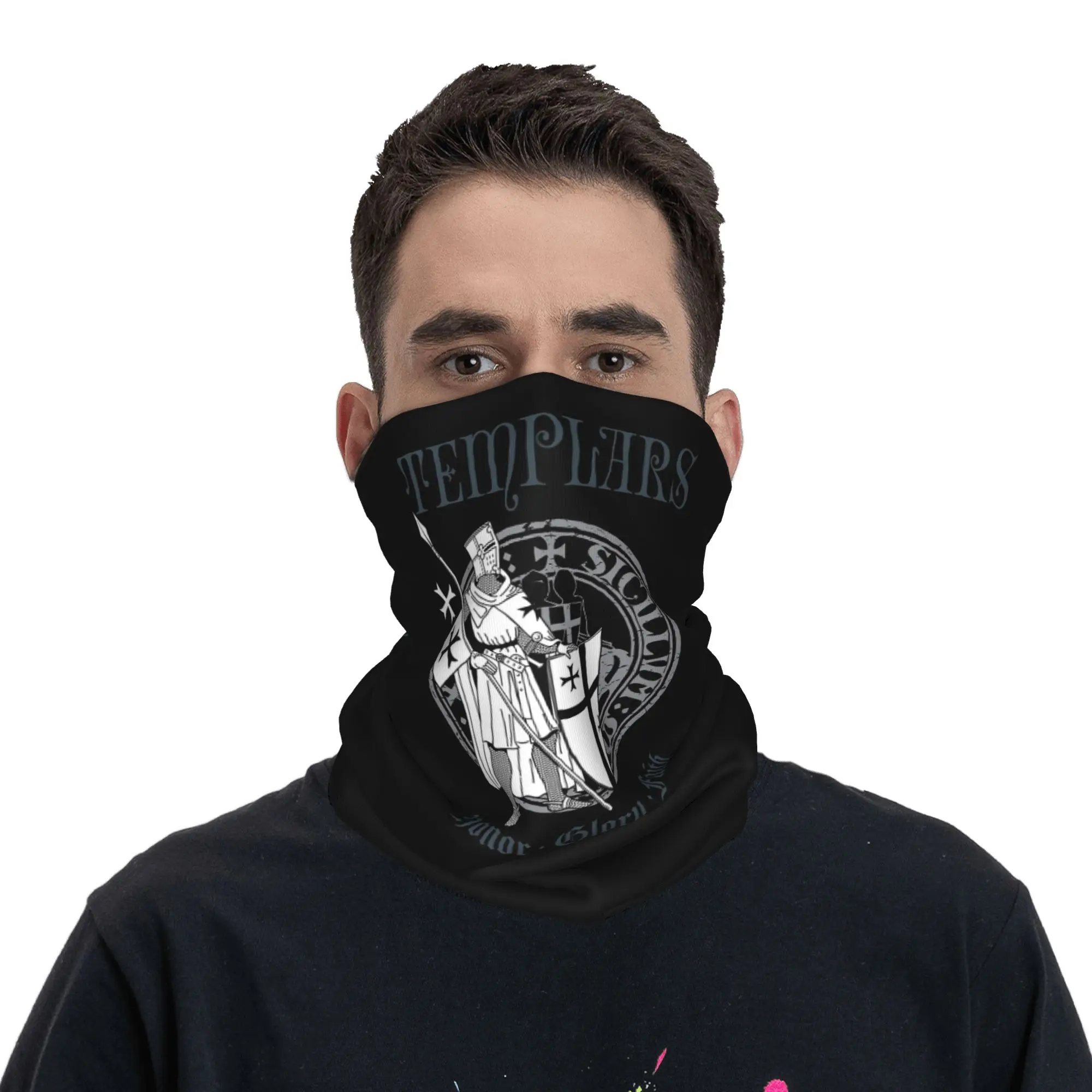 Templar Knight Design Bandana Neck Gaiter Printed Mask Scarf Balaclava Riding for Men Women Adult Winter
