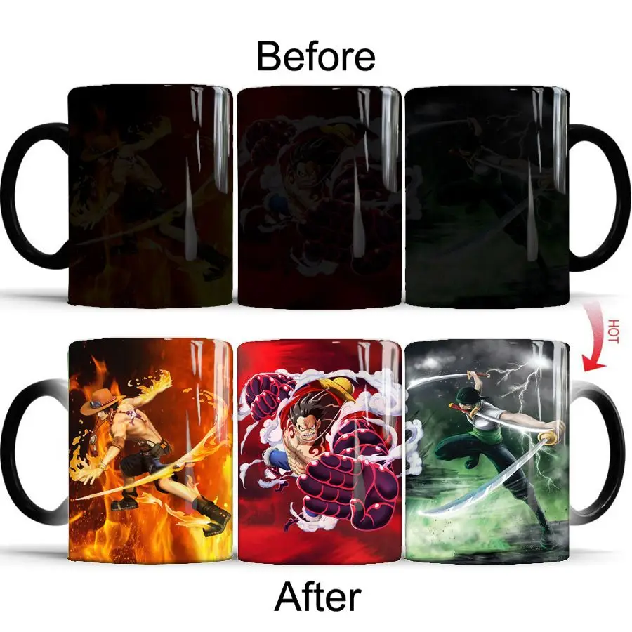 One Piece Gear 4 Luffy Ace Zoro Farbwechselnde Keramik-Kaffeetasse Büro-Wasserbecher Neuartiges Geschenk