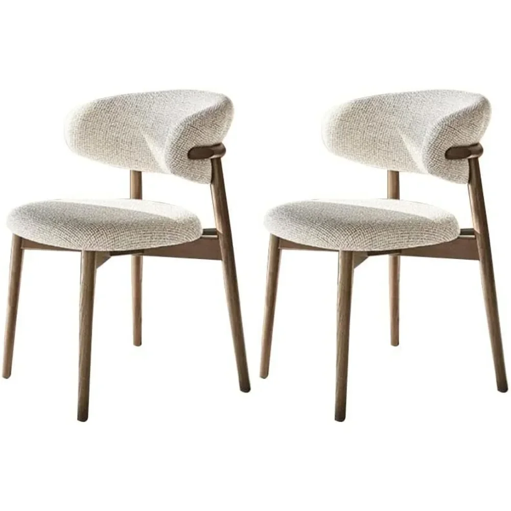 Set of 2 Mid Century Modern Walnut Dining Chairs, Wood Arm Fabric Kitchen Cafe Living Room Decor Furniture