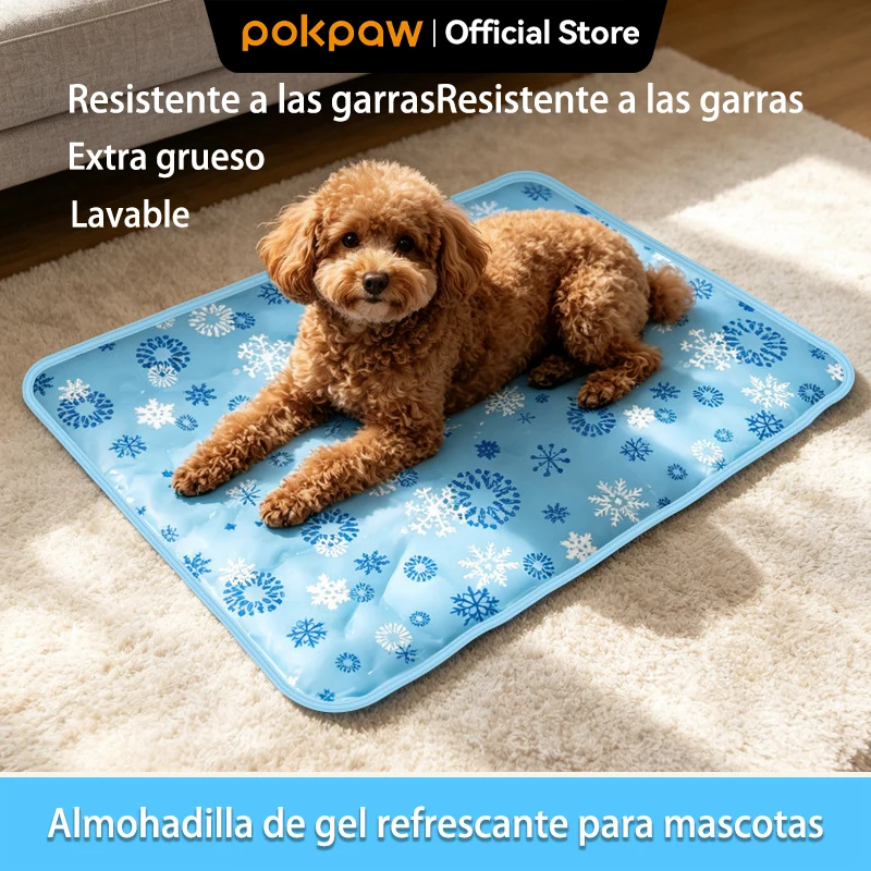 POKPAW Almohadilla refrescante de gel para gatos y perros – Cama fresca para verano, extra gruesa, lavable, resistente a mordidas y arañazos, mantiene a tu mascota fresca todo el día.