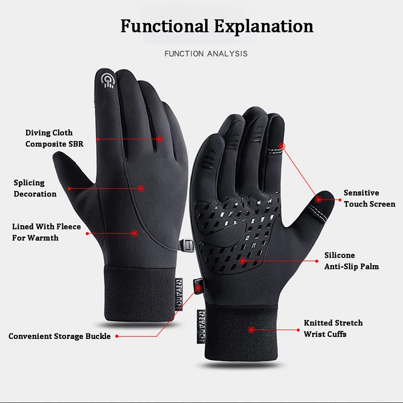 Waterproof Cycling Gloves Winter Touch Screen Bicycle Gloves Outdoor Scooter Riding Motorcycle Bicycle Gloves Warm Winter Bike