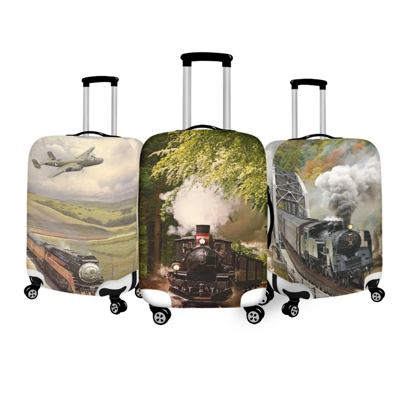 Steam Train Locomotive Print Elastic Luggage Cover Travel Suitcase Protector Covers Suit for 18-32 Inch Trolley Case Accessories