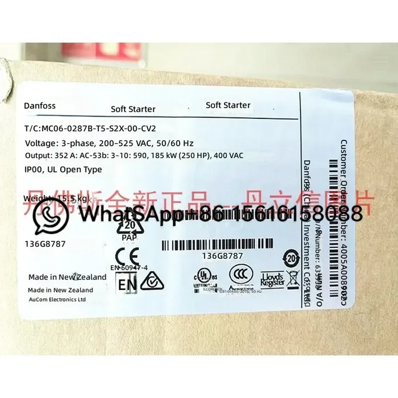 Danfoss Soft Starter MCD60287BT5S2X00CV2 136G8787 Motor Control Unit Industrial Automation Component Replacement Part High