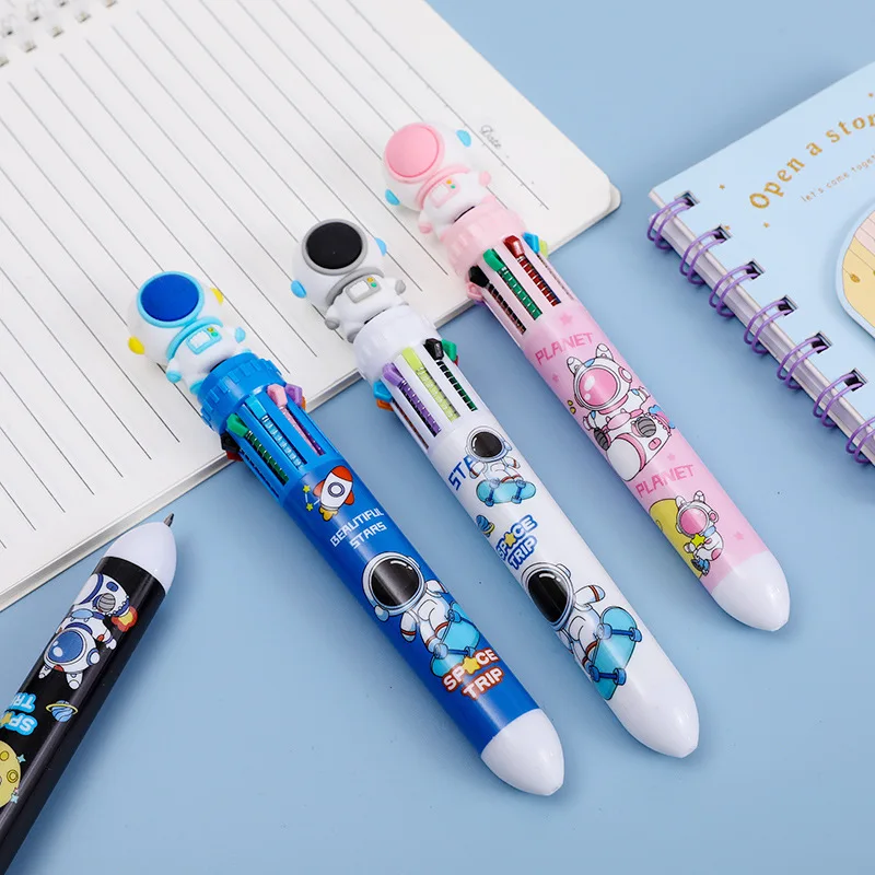 24Pcs/Lot Cute Astronaut Ten Color Ballpoint Pen 10 Colors Pen Student Press Colorful Multi Color Pen Journal School Supplies