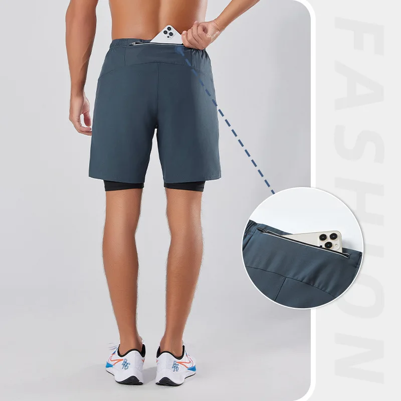 

Мужские спортивные шорты, двухслойные баскетбольные тренировочные шорты, легкие быстросохнущие шорты для бега на открытом воздухе