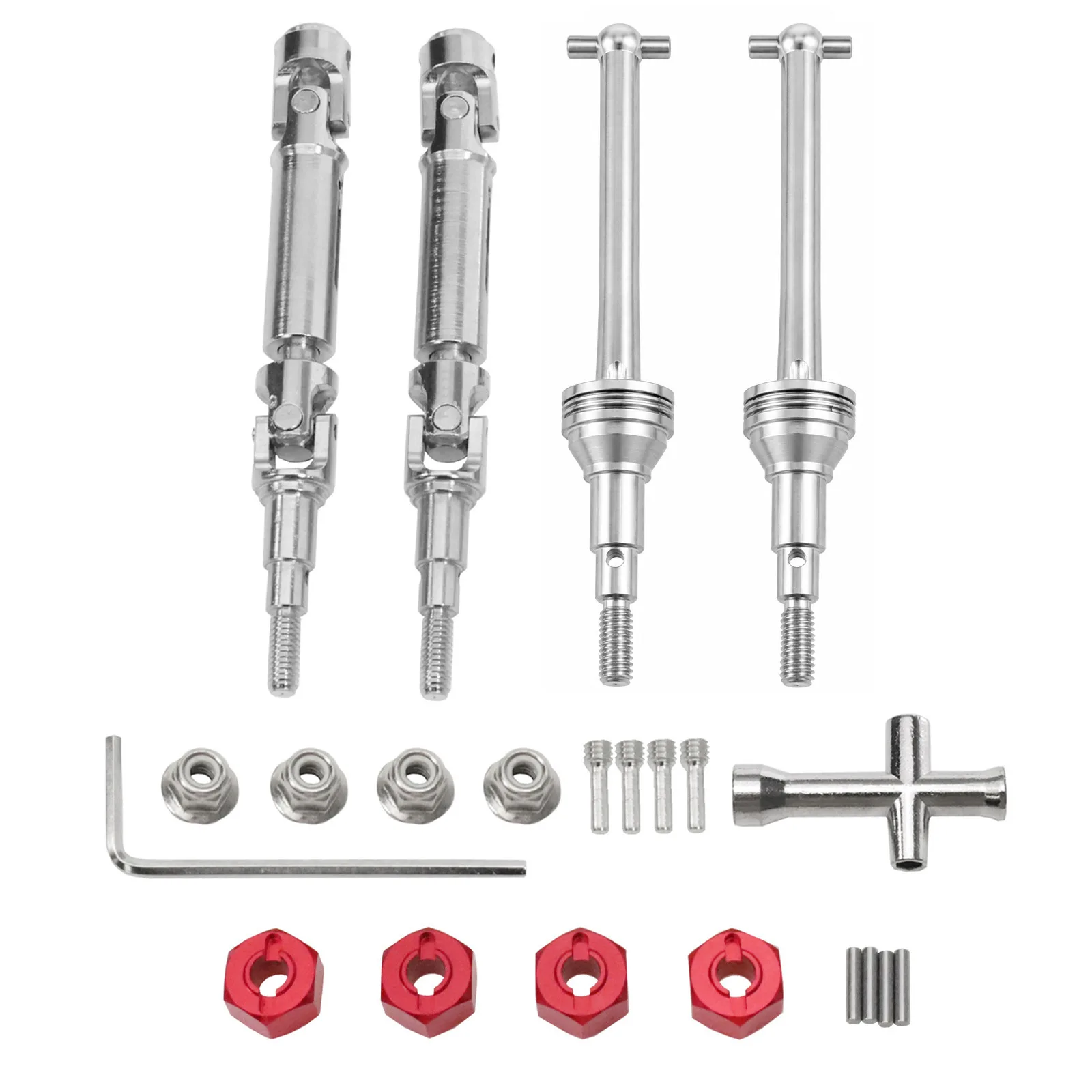 Hardened Steel Front Rear CVD Drive Shaft + Wheel Hub Adapter + Lock Nut Complete Upgrade Kit Fit 1/14 MJX Hyper Go 14210 H14BM