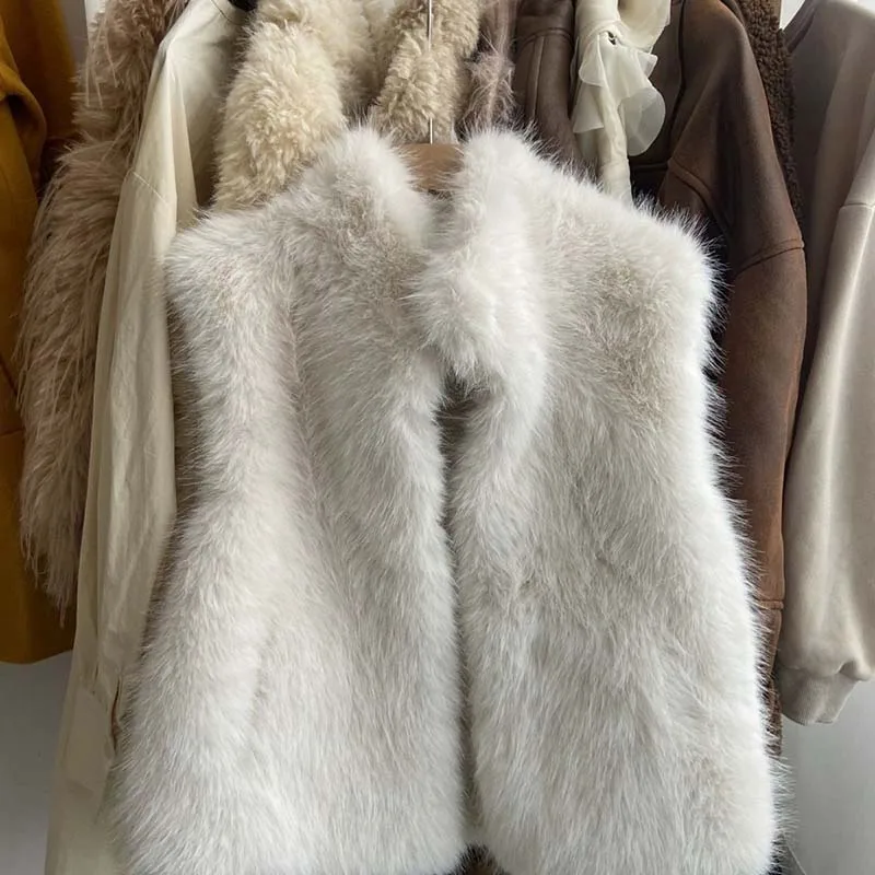 

Faux Fox Fur Coat Women Winter Natural Fur Vest Coat Sleeveless Jacket Luxury Fluffy Artificial Overcoat
