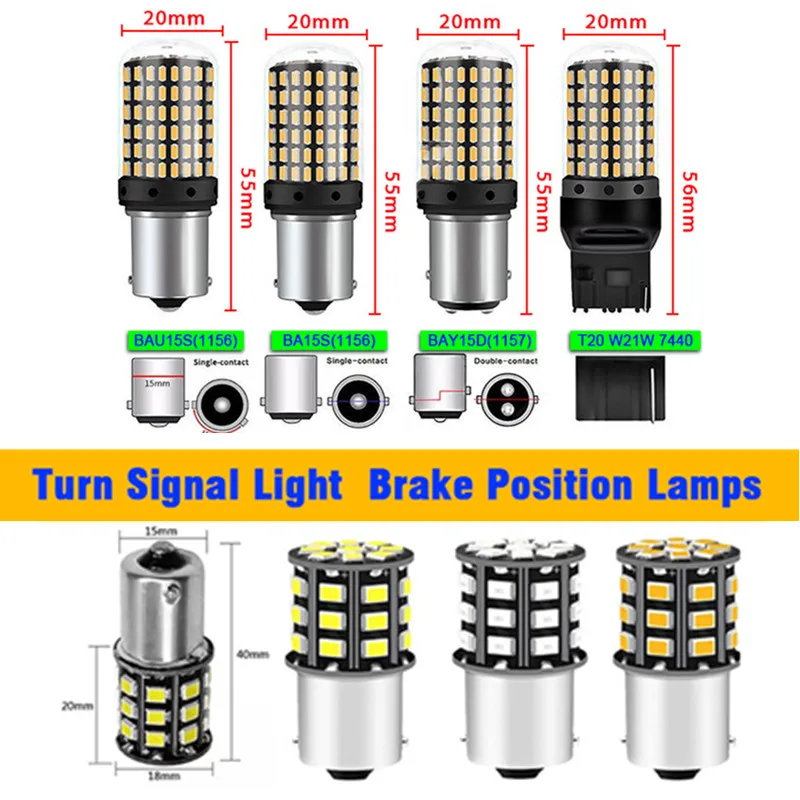 

2Pcs Car Led Lamp Turn Lamp Brake Lights Signal Lamp Bau15s 1156 1157 BA15S T20 W21 3157 3156 Bulbs 144smd CanBus Flashing
