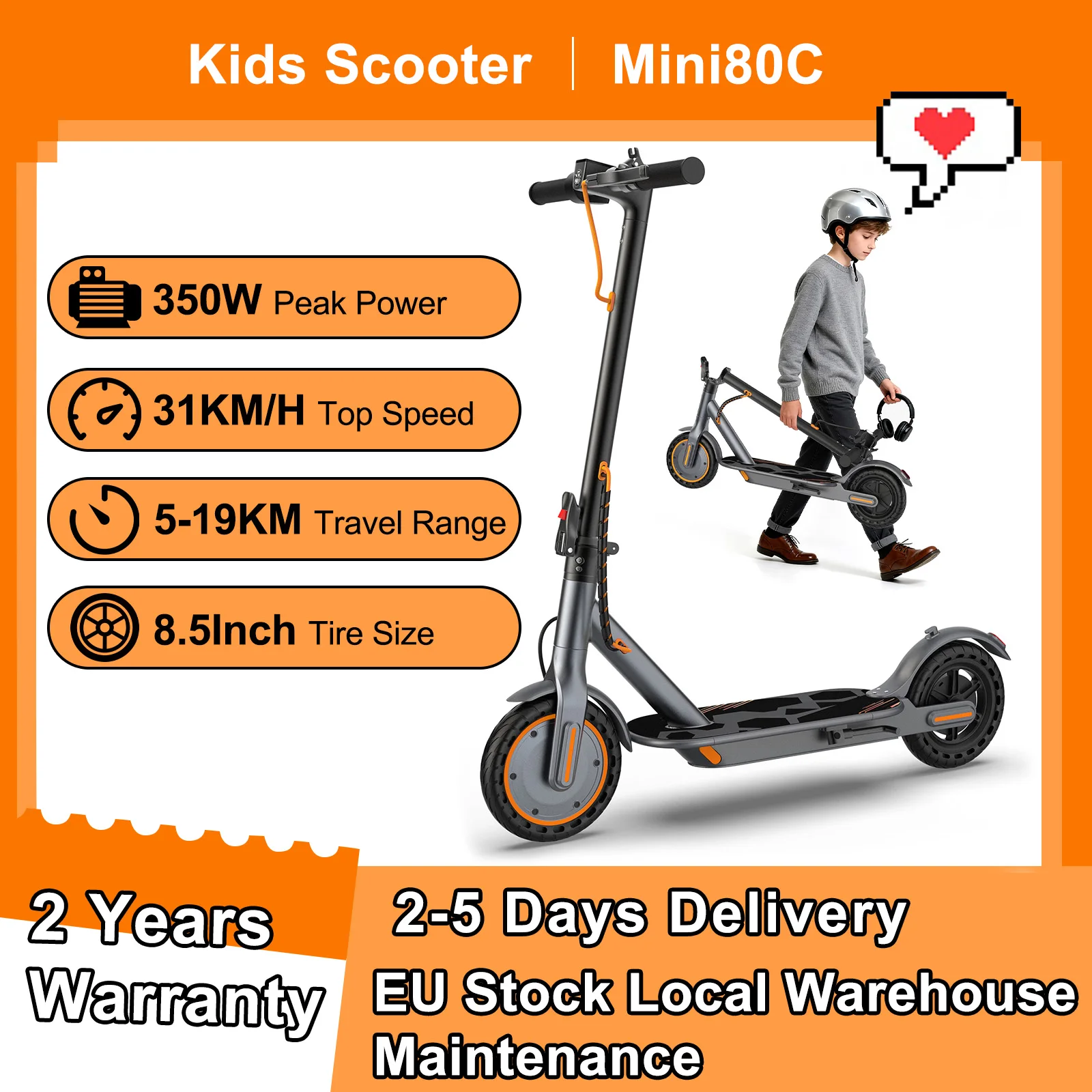 Trottinette électrique AOVOPRO Mini80C pour enfants, 350W, 8,5 pouces, vitesse maximale de 31 km/h, autonomie de 5 à 19 km, trottinette électrique intelligente avec application