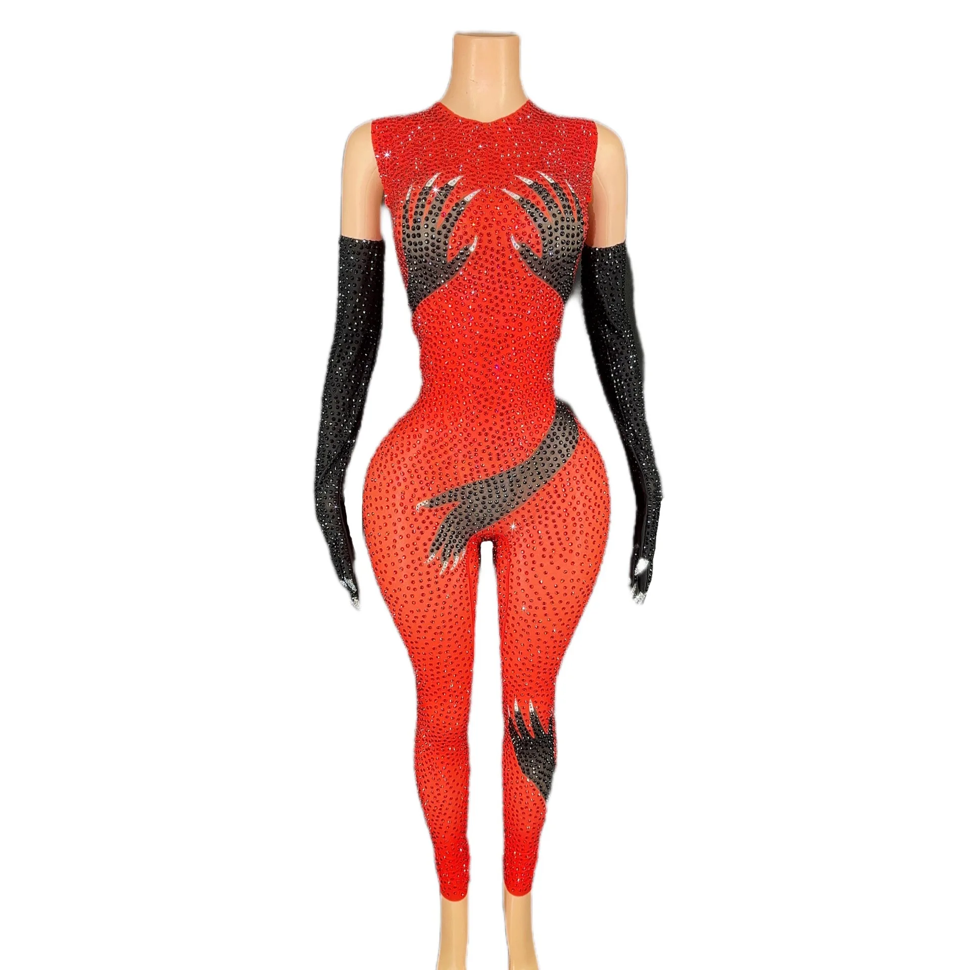 

Electronic Music Festival Nightclub Sexy Costumes Women's Clothing Full One-Piece Trousers Gloves Tights Jumpsuit