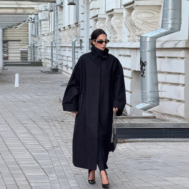 

Women's Windproof Trench Coat Chic Long Sleeve Loose Fit Overcoats Stand Collar Long Jackets 2026 Lady Street Fashion Outerwears