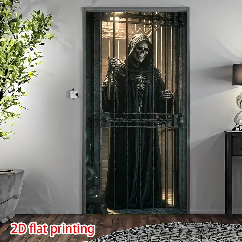 1 Stück, 2D-Flachvorhang im Gothic-Stil – Totenkopf- und Käfigdekoration, geeignet für Halloween-Partys, Innen-/Außenbereich, wsj