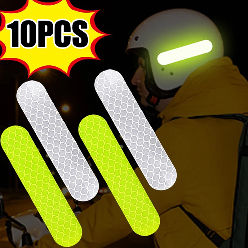 New 10PCS Waterproof High Visibility Reflector Tape Helmet Safety Warning Reflective Stickers Strip For Night Riding Walking Car