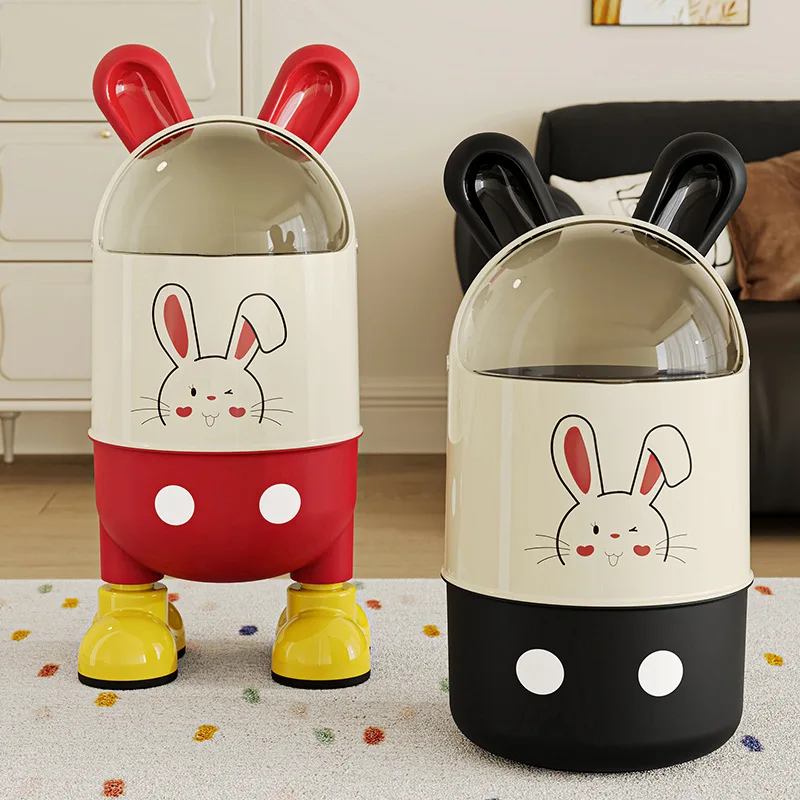 

Household flip trash can cute cartoon rabbit ears large capacity trash can living room bedroom multi-functional storage bucket