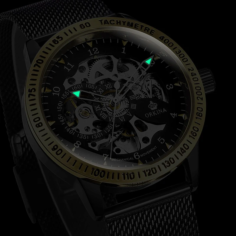 Fashion Military Automatic Watch For Men Skeleton Mechanical Watches Luxury Brand Stainless Steel Black Strap Reloj Hombre
