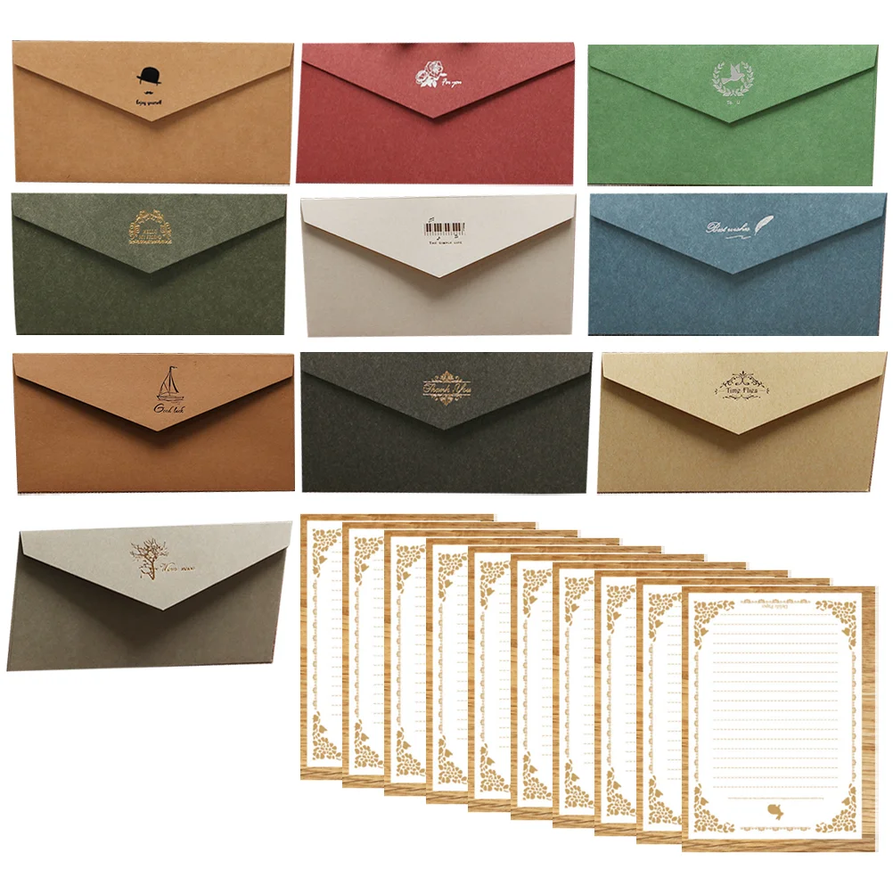 

10 Sets Colored Envelope Retro Decor Solid Color Photo Letter Holder Card Container Stationery Supply Small Size Durability