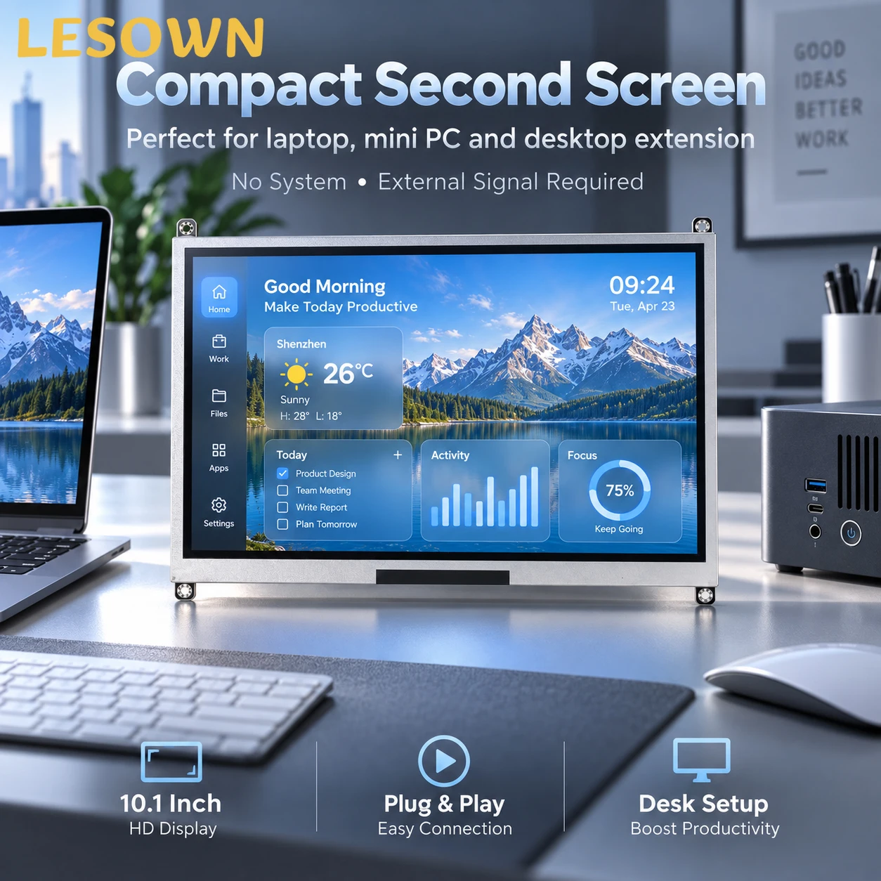 LESOWN 10.1 Inch Open Frame LCD Monitor 1024x600 HDTV Display Module for HMI Kiosk POS Machine Control Panel 5V USB