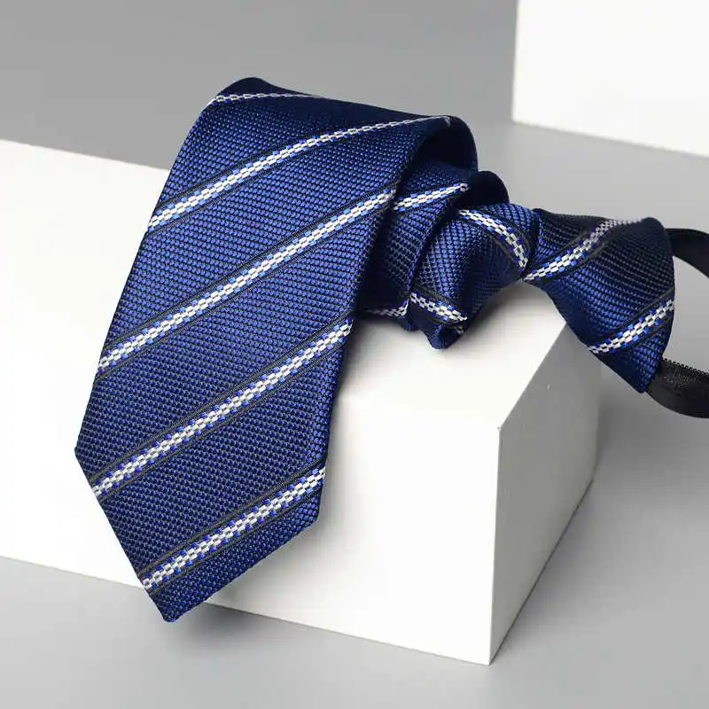 

Top Quality Navy Blue Striped Zipper Style Business Formal Tie For Men 7CM College Style Casual Shirt Accessories Zipper Necktie