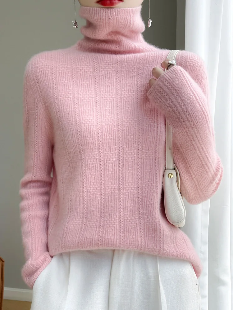 

TLOML Women Turtleneck Pullover Sweater Autumn Winter 100% Merino Wool Knitwear Basic Soft Warm Bottoms Female Clothing Tops
