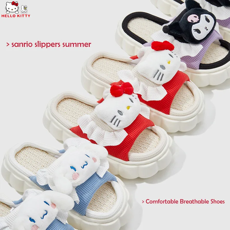 Kawaii Sanrio Slippers Kuromi Summer Cinnamoroll Home Slipper Women Hello Kitty Sandals Comfortable Breathable Shoes Gift Girls