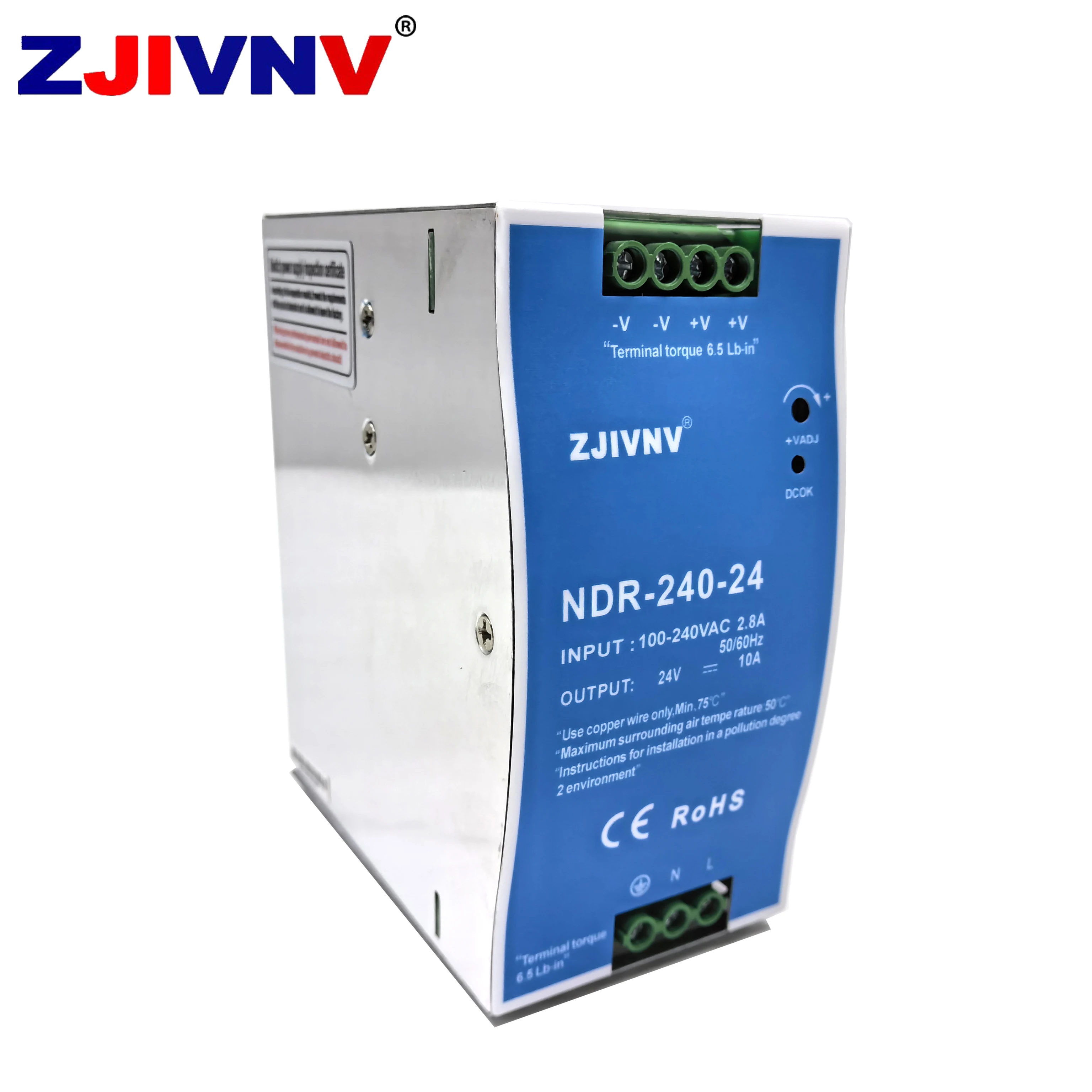 ZJIVNV NDR-240W Switching Power Supply 12/24V Ultra Thin Single Output DIN Rail Mounting AC To DC For Electrical Equipment SMPS