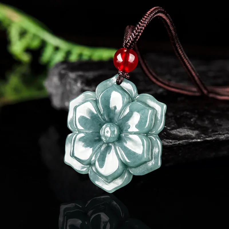 Authentic Natural A-grade Jadeite Blue Water Peach Blossom Pendant Glutinous Seed Jade Men's Gifts Women's Jewelry Drop Shipping