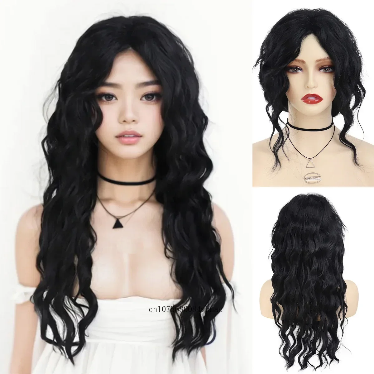 Synthetic 25 Inch Middle part Long Water Wavy Wig for Women Fluffy Black Curly Wigs Daily Use Costume Party Heat Resistant Fiber