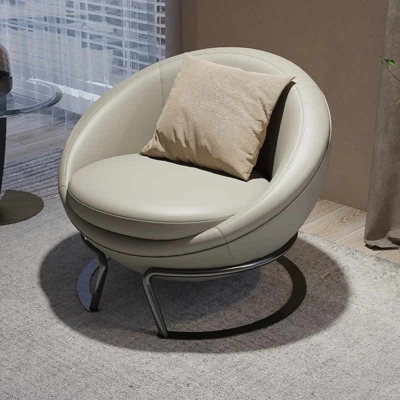 TTMinimalist hemisphere leather lazy recliner modern simple living room floor space round chair