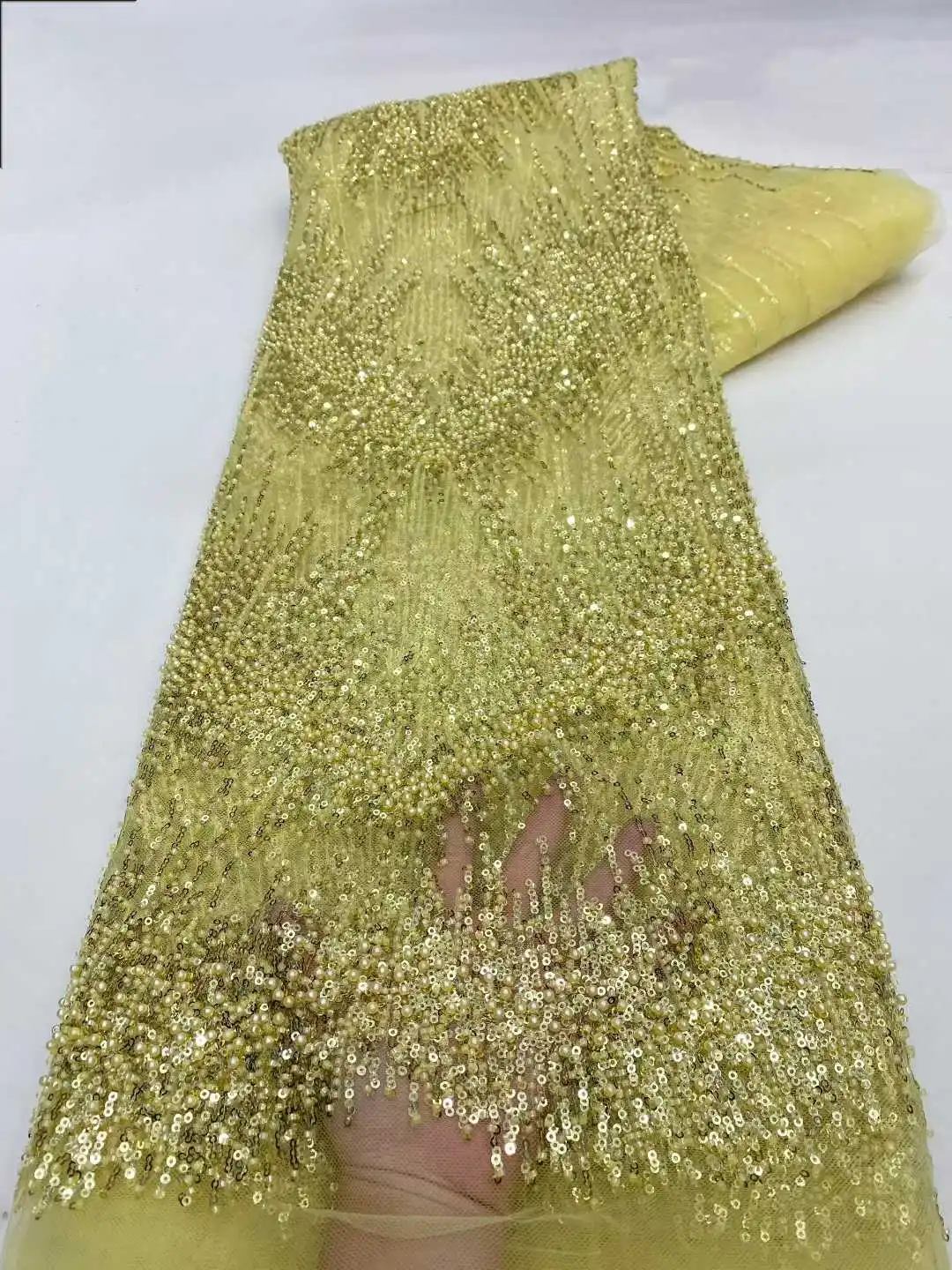 

Африканское кружево с пайетками 2026: высококачественная нигерийская французская тюлевая ткань с бисером для пошива свадебных и праздничных платьев