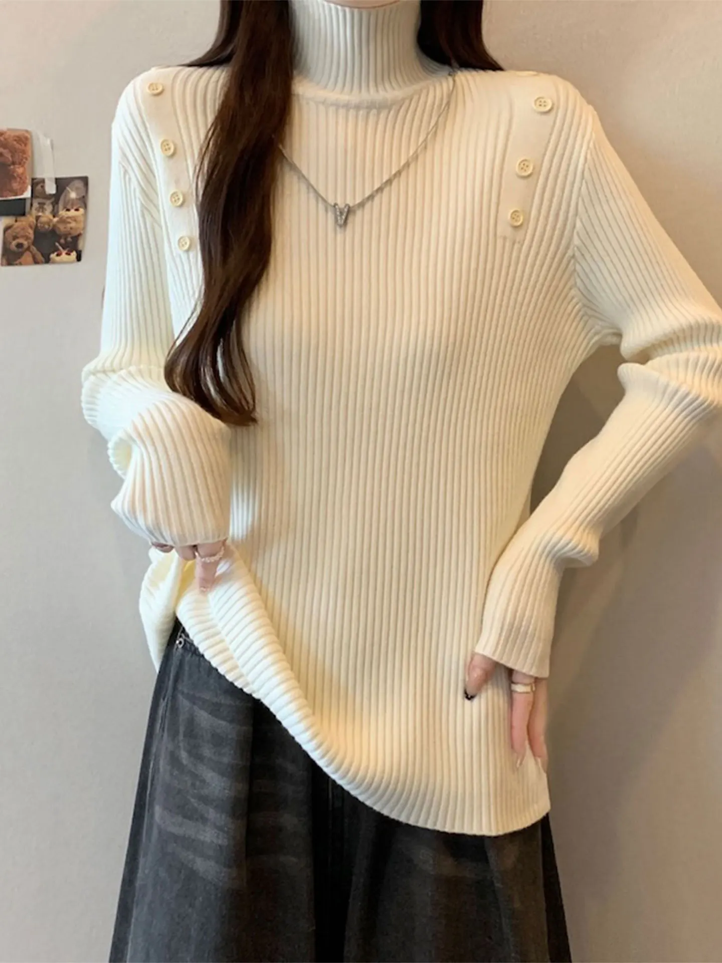 

plus Size Thiened Long Sve Knitted Sweater Women's Autumn Winter Slimming Inner Wear Base irt Casual Sle Loose Fit