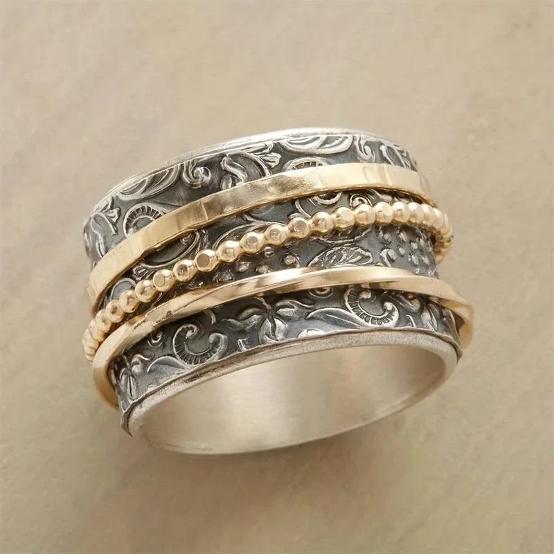 Bohemia Vintage Geometric Line Ring Wide Surface Gold Color Finger Rings for Women Fashion Custom Jewelry