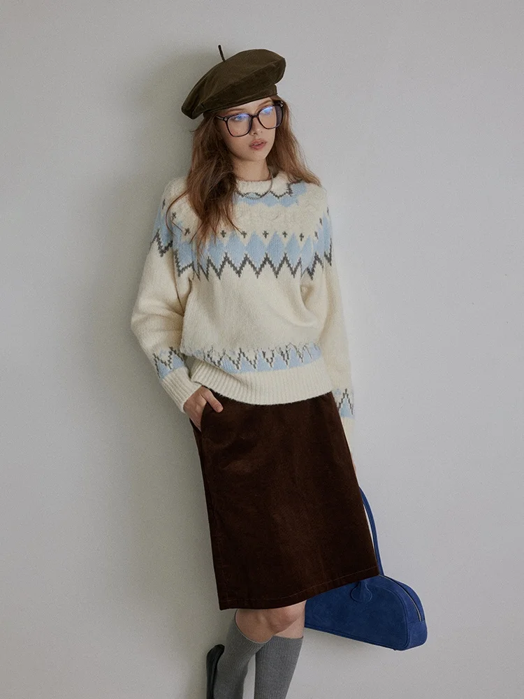 

Lofi Choose Women's Soft Cozy Knitted Sweater Loose Fit Color Block Autumn Winter Fashion Casual round Neck Long Sleeve Top