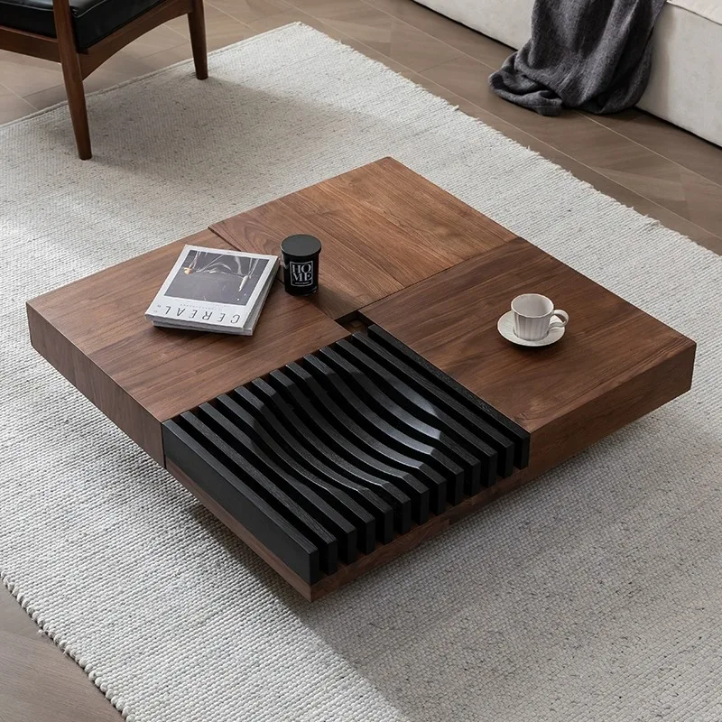 North American black walnut coffee table Nordic modern simple storage square solid wood coffee table combination